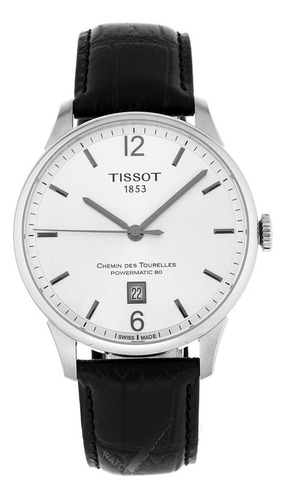 Reloj Tissot T0994071603700 Men's Chemin Des Tourelles Sw Correa Negro Bisel Acero Inoxidable Fondo Plateado