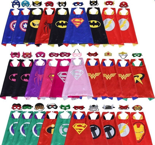 Capas Mas Antifaz  De Superheroes Para Niños X 22 Unidades