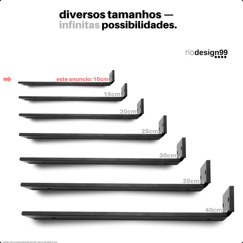 10cm - Mão Francesa Cantoneira Preta Invisível - rio design99 - Ferro Aço Suporte Para Prateleira Reforçada Resistente Industrial Madeira Bancada Estante s61