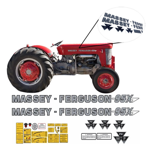 Kit Adesivos Compatível Trator Massey Ferguson Mf 95x