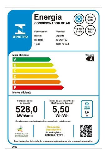 Ar Condicionado Split 12.000 Btus Frio Inverter Agratto 220v