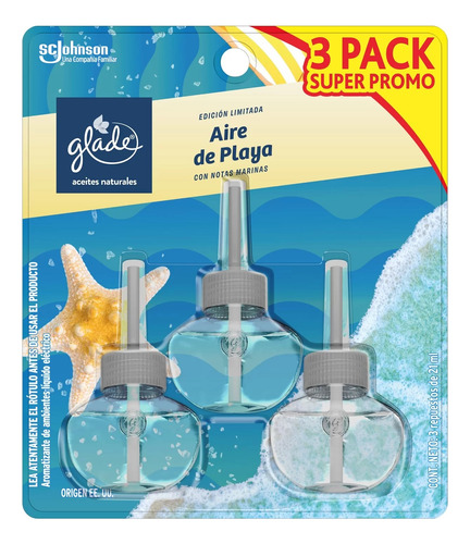 Recarga Glade Aceite Natural Aire De Playa 21mlx3unid