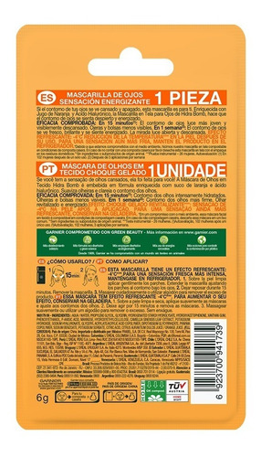 Imagen 6 de 7 de Mascarilla Tela Ojos Hidra Bomb Garnier, 1 Pza