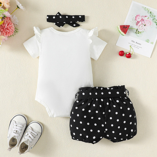 3 Pcs Conjunto De Mameluco Con Diadema Y Estampado De Letras Blanco 18-24 M