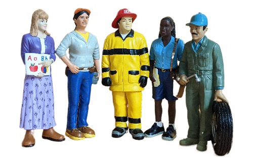 Figuras Mecánico, Mensajera, Ingeniero, Bombero Y Maestra