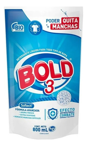 11 Pza Detergente LĂquido Bold 3 Quitamanchas Para Ropa 800