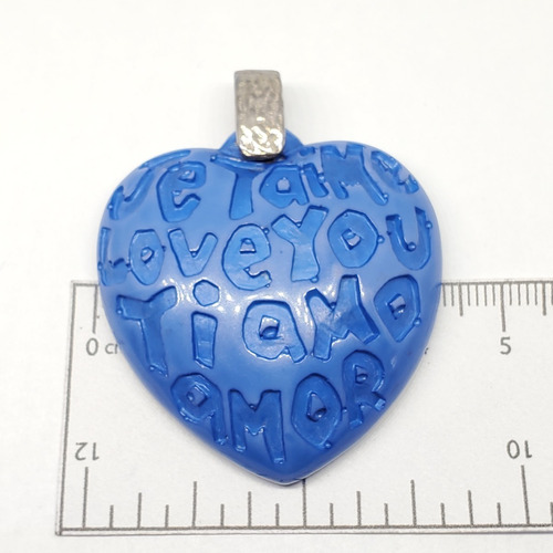 Imagen 4 de 5 de Dije Plata Resina Corazon Azul 45mm