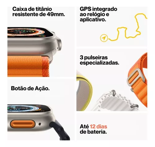 Apple Watch Ultra 2 GPS + Celular 49mm Caixa Titânio com Correia