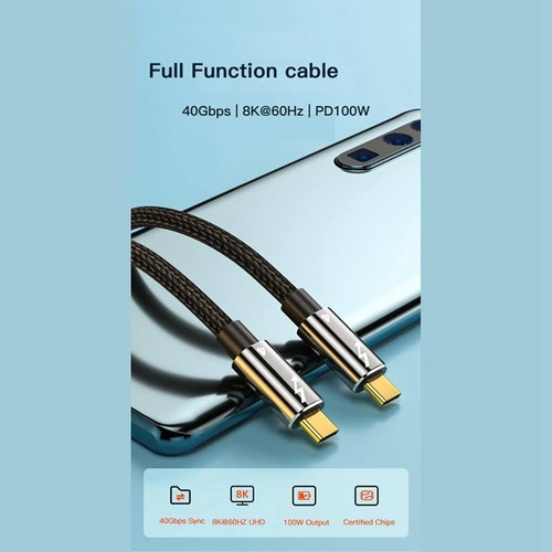 Cable Thunderbolt 4 100w Usb Tipo C 1 Metro 8k 40gbps 5amp