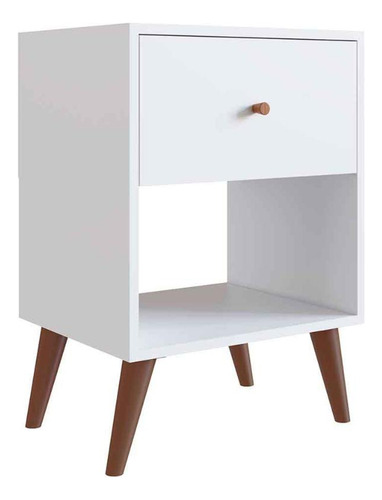 Mesa De Cabeceira Com Gaveta Retrô E Nicho Inferior 65 Cm Acabamento Fosco Cor Branco
