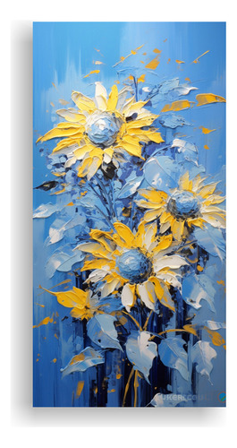 60x30cm Cuadro Decorativo Estilo Estilo Óleo Girasoles Azul