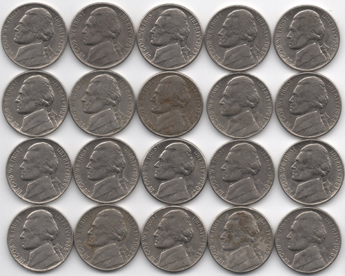 1980 A 1989 P D (20) Monedas Jefferson Nickel 5c Centavos Au