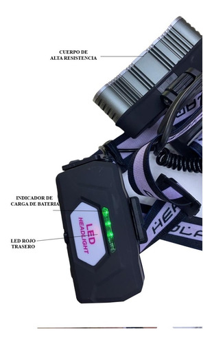 Imagen 8 de 10 de Linterna Led Vincha Minero Cabeza Recargable Militar 7 Led