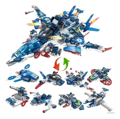 Superhéroes Avengers Jet Fighter- Play Set 667 Pzs + 5 Figs Azul