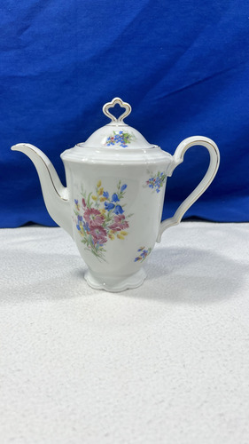 Cafetera Tetera En Porcelana Germany Floreada Blanco Flores (Usado)