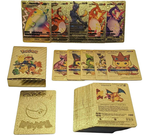 55 Tarjetas Surtidas De Papel Dorado Tcg Pokemon Con Caja