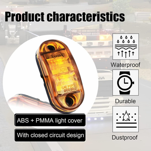 50pz Lateral Luz Led Luz De Marcador 12-24v Indicadora Ámbar