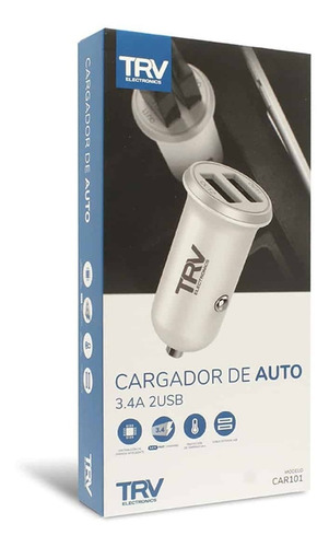 Imagen 1 de 5 de Cargador Auto Trv Carga Rápida 3,4a Celular Tablet Usb