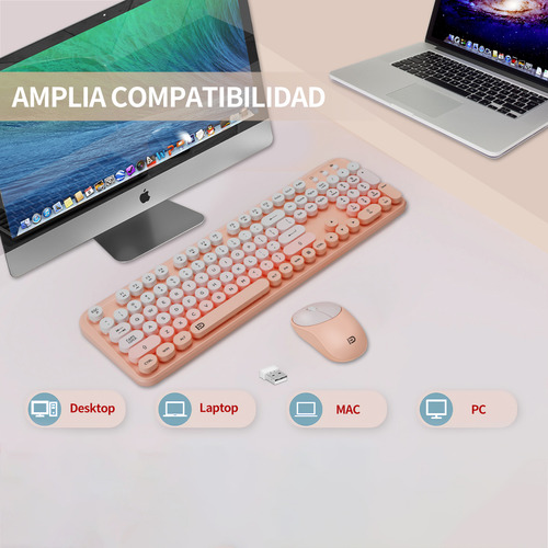Kit Teclado Y Mouse Inalambrico Español Usb For Laptop Pc Teclado Naranja