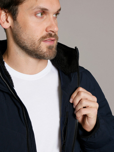 Parka Con Gorro Stretch Azul Calvin Klein