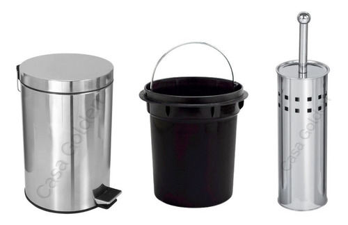 Conjunto Lixeira Inox + Escovinha Para Vaso Sanitário 