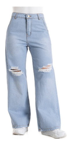 Pantalon Jeans Mujer Mom Palazzo Ancho Tiro Alto Rígido Wide