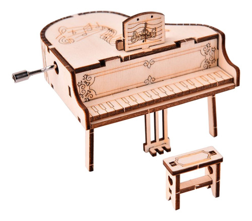 Imagen 2 de 12 de Diy 3d Piano De Hecho A Mano Manivela Antigua Tallada Caja