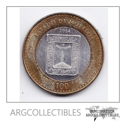 Mexico Morelos Bimetalica Plata 100 Pesos 2004 Km 746 Au