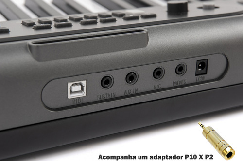 Kit Teclado Musical Kobe Kb-400 61 Teclas Sensíveis Completo Cor Cinza