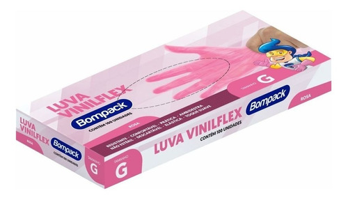 Luvas descartáveis Bompack Vinilflex cor rosa tamanho  G de elastômero termoplástico em kit de 20 x 100 unidades 