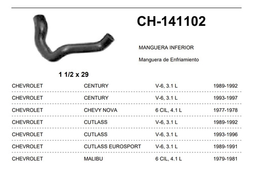 Manguera Radr Inferior Century Nova Malibu 79-96 Ch141102