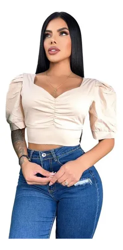Crop top manga bombacha hotsell