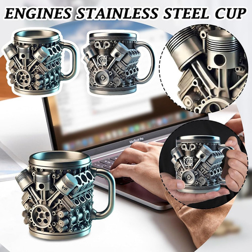 N Taza De Acero Inoxidable Con Motor V8, Tazas Realistas