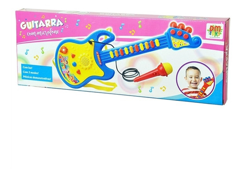 Imagem 2 de 5 de Guitarra Infantil C/ Microfone P/ Cantar C Som E Luz Dm Toys