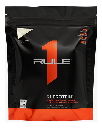 Rule 1 / 100% Whey Isolate Hidrolizada / 1 Lb / 16 Srv / Sabor Vainilla Creme