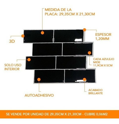 Pack X 10 Vinilo Subway Negro Autoadhesivos 3d Holzboden