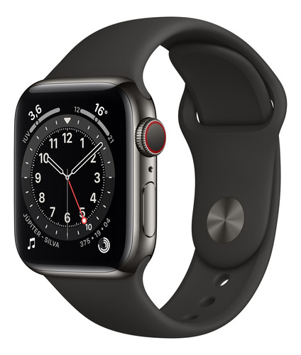 Apple Watch  Series 6 (GPS+Cellular) - Caixa de aço inoxidável grafite de 40 mm - Pulseira esportiva preto