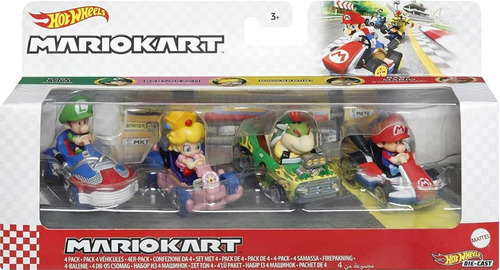 Hot Wheels Mariokart Pack 4 Babyluigi/peach/ Bowserjr/ Mario