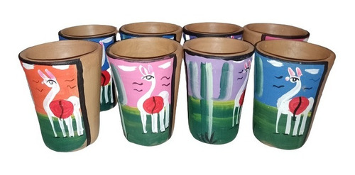 Vasos De Barro Cocido Pintados A Mano