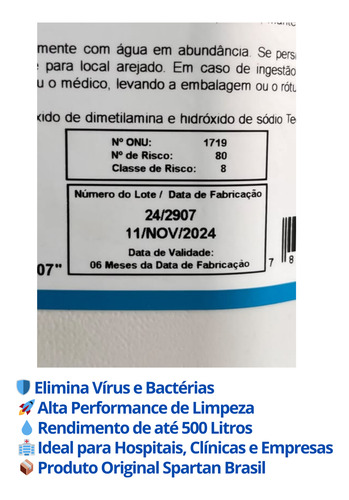 Desinfetante Cdc 10 Spartan 5l Elimina Vírus E Bactérias