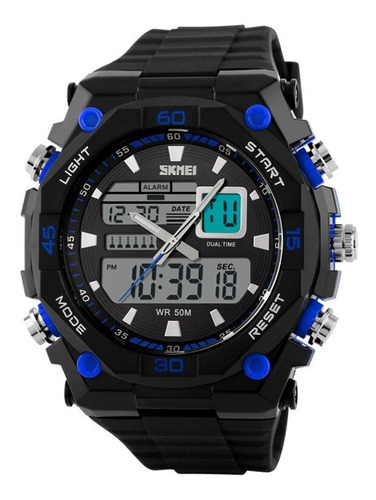 Relógio Masculino Skmei Anadigi 1092 - Preto E Azul