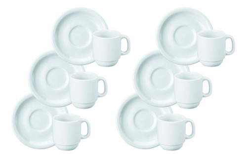 Jogo De Xícara De Café Com Pires 6 Peças Porcelana Schmidt Cor Branco Cilíndrica