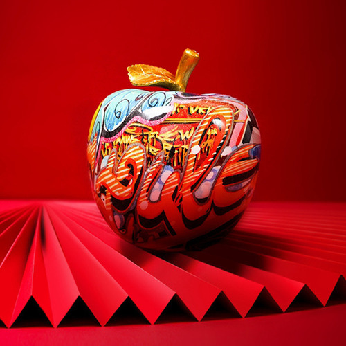 Ft Escultura Colorida, Manzana Pintada A Mano El