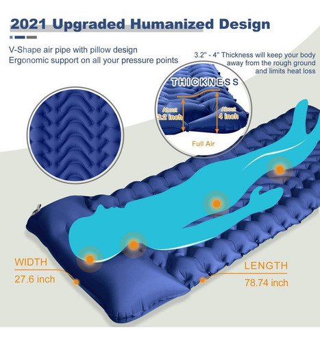 Colchoneta Inflable Dormir Acampar Ultraligera Inflado Facil
