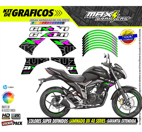 Calcomanias Suzuki Gixxer150 Sport Series Fuxia Y Verde Neon