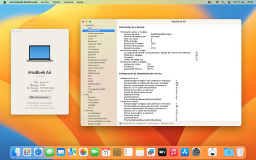 Macbook Air 13 2022 M1 Space Gry- 512gb- 8gb- 114cc Bat %100 Space Grey (Usado)