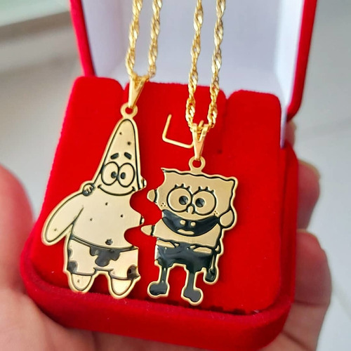 Imagem 3 de 3 de Conjunto Bob Esponja E Seu Amigo Patrick Banhado A Ouro 18k