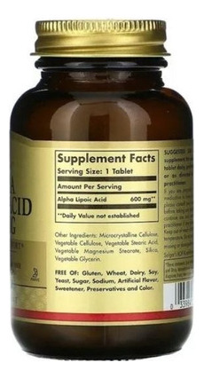Suplemento de ácido alfa lipoico 600 mg 50 comprimidos