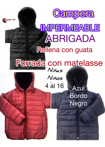 Campera Muy Abrigada Impermeable Niños)as Talle 4 Al 8