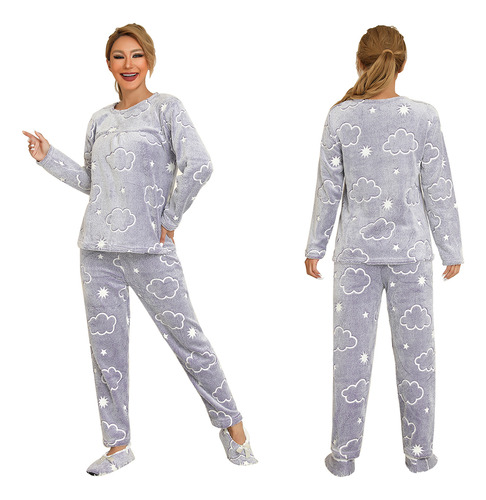 3par Conjunto Pijamas Brillo Ropa Térmica Mujer Con Zapatos